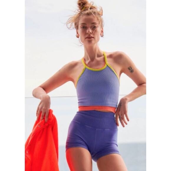 Happiness Runs Colorblock Crop in Blue & Yellow - Picture 4 of 4